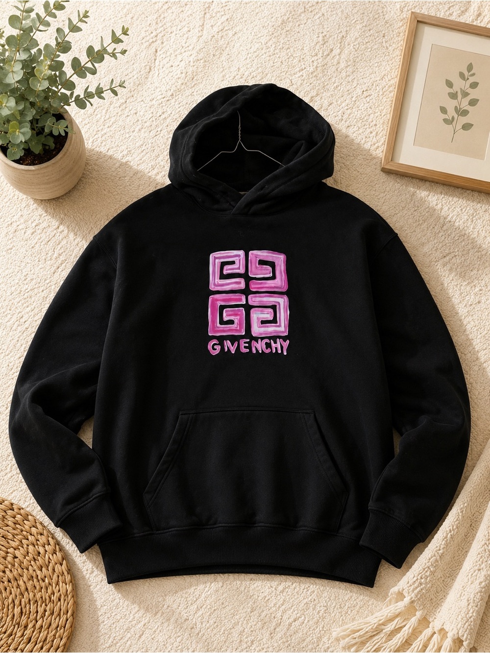 Givenchy Black Hoodie with Pink Logo Artwork